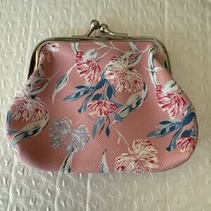 Faux Leather Kisslock Coin Purse with Pink Floral Print